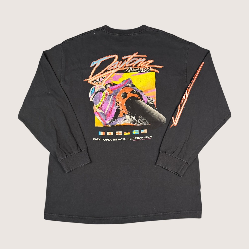 Vtg J Galt Racing T-Shirt Black Long Sleeve Brandy Melville Daytona Beach 1997